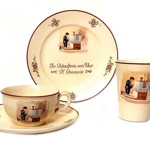 Delft Pottery 1900 Holy Communion Set Religious Gift First Communion Gift Holy communion gift Holy Communion Favors Regout Societe Ceramique