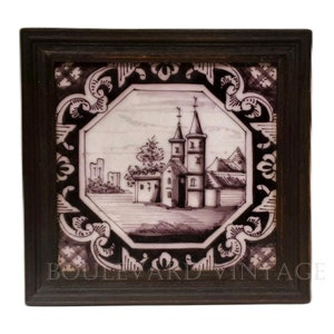 Rare Antique Delft Manganese Castle Tile Antique Mural Tile Fireplace Tile Antique Delft Stove Tile Faience Tile Dutch Castle Tile Manganese