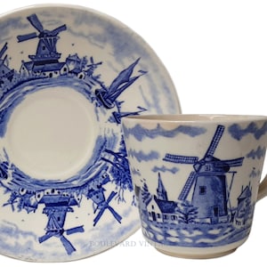 Antique Delft Blue Tea Cup and Saucer Delft Blue Windmill Delft Blue Coffee Cup Delft Windmill Delft Cup and Saucer Blue and White Delft