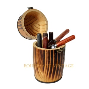 Handmade Party Flatware Cutlery Set 6 Japanese Stainless Steel in Olive Wood Holder Cheese Knive Set Pakka Wood Handle Party Spread Knives
