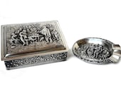Box Ashtray Silver Set Cigarette 1890 Tavern Rembrandt Scenery Embossed Pill Snuff Dutch Antique Van Kempen Mark Trinket Boulevard Vintage