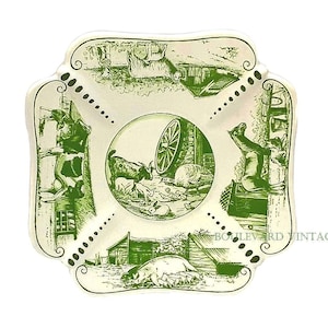 Rare Antique Delft Green Plate by Haarlems Groen Antique Animal Farm Wall Plate Delft Charger Plate Antique Delft Wall Plate Green pottery