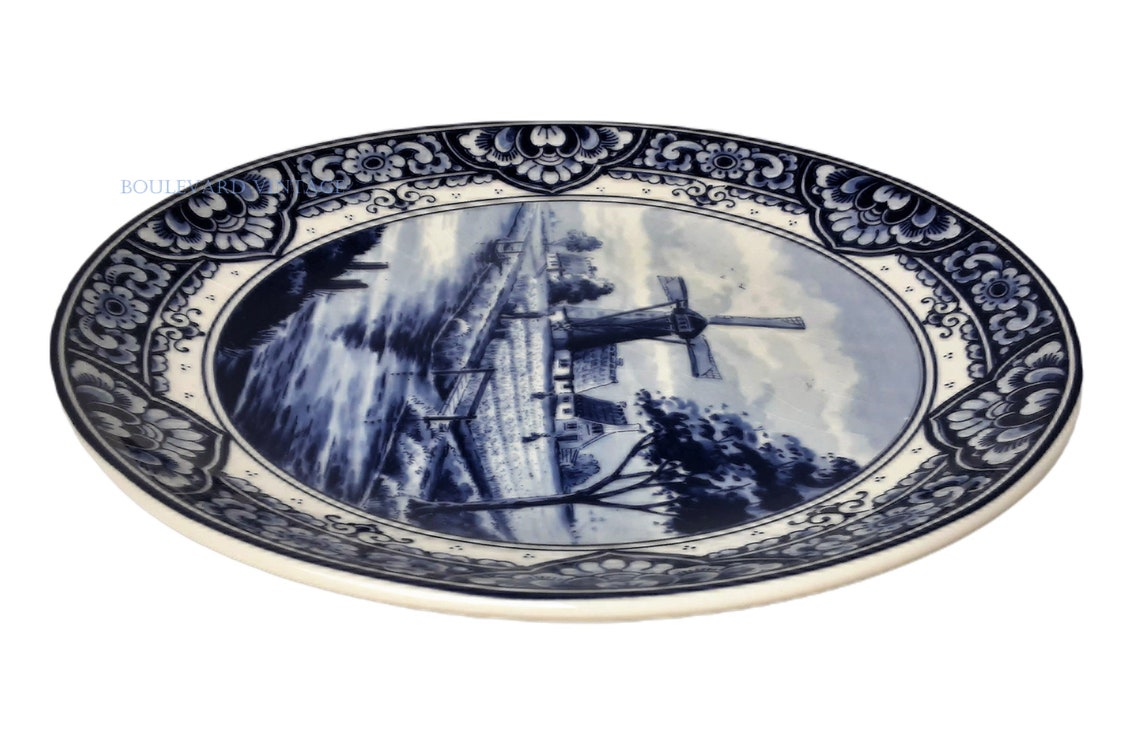 Antique Delft Blue Plate Delft Windmill Delft Wall Plate Delft Etsy
