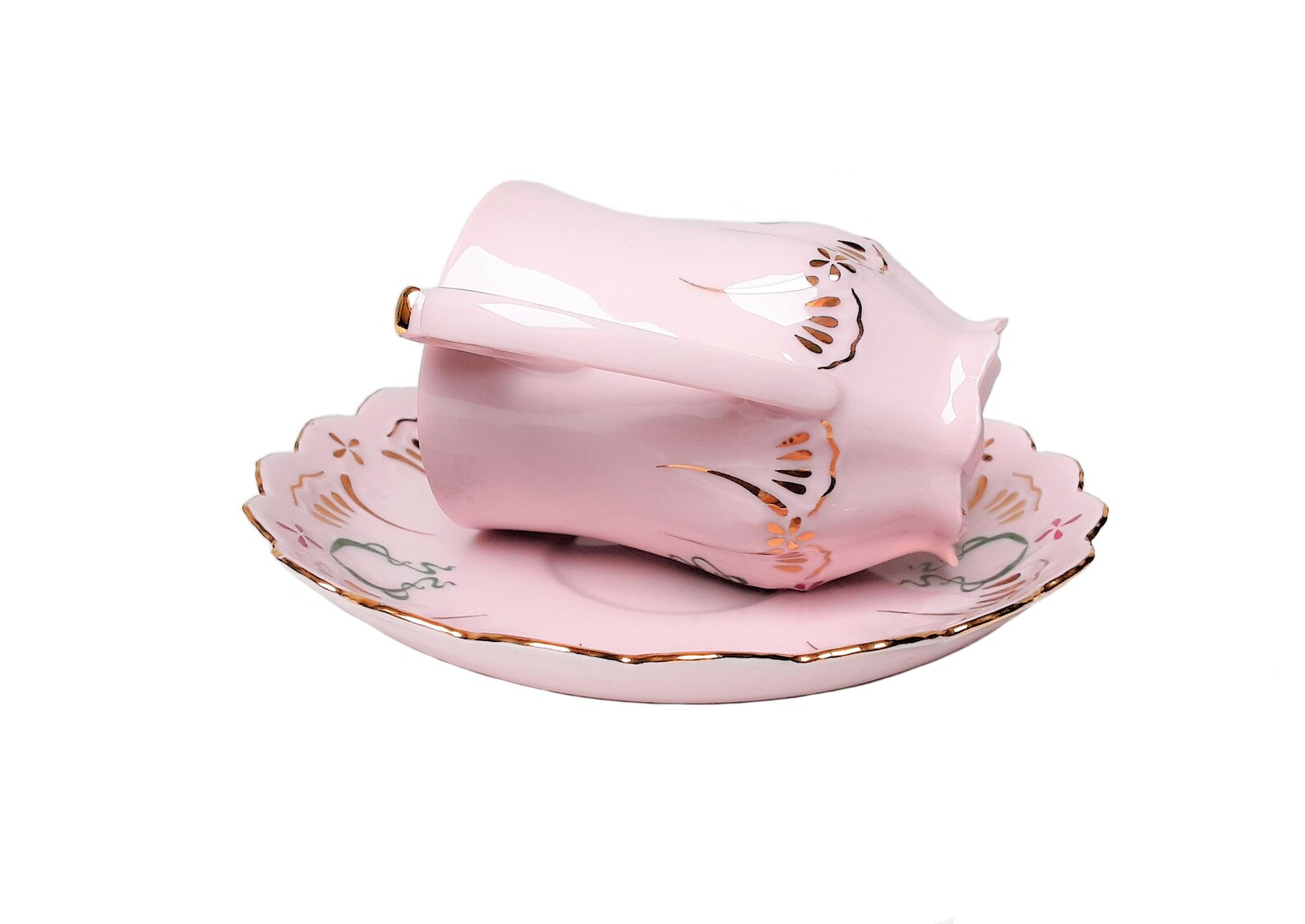 Pink Czech Porcelain Gold Coffee Cup H&C Czechoslovakia China Etsy