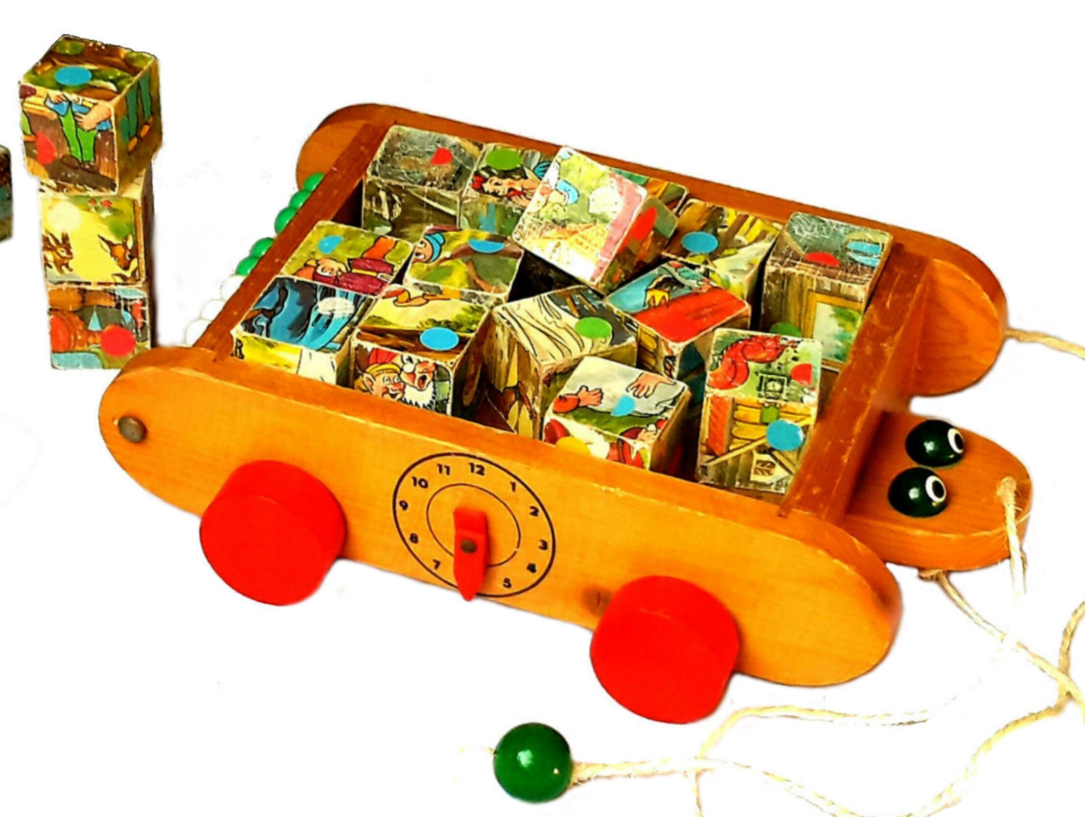 Vente Jouets En Bois Anciens Avant 1930 Puzzle antique en cubes en voiture avec horloge Jouet Bloc en - Etsy France