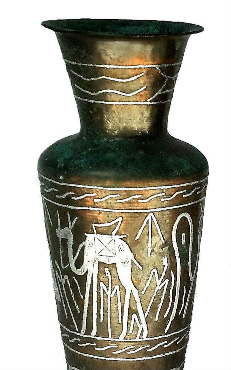 Egyptian Vase Pair of Vases Brass Vase Patina Egypt Vase Etsy