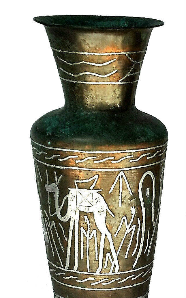 Egyptian Vase Pair of Vases Brass Vase Patina Egypt Vase Etsy