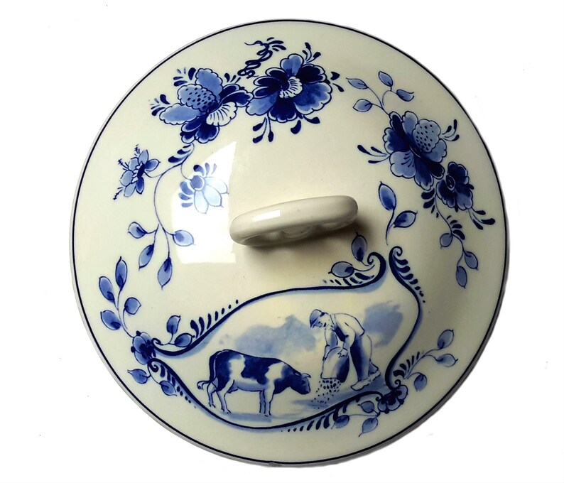 Delft Blue Bowl Delft Lidded Pot Jar with Lid by Delft Regina Delft Ginger Jar Blue and White Delft Decor Dutch Landscape Delft Windmill