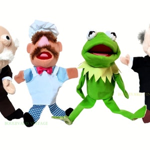 The Muppet Show Unused Set of 4 Hand Puppets Statler and Waldorf Swedish Chef Kermit the Frog Vintage Muppets Hand Puppets Dolls Jim Henson