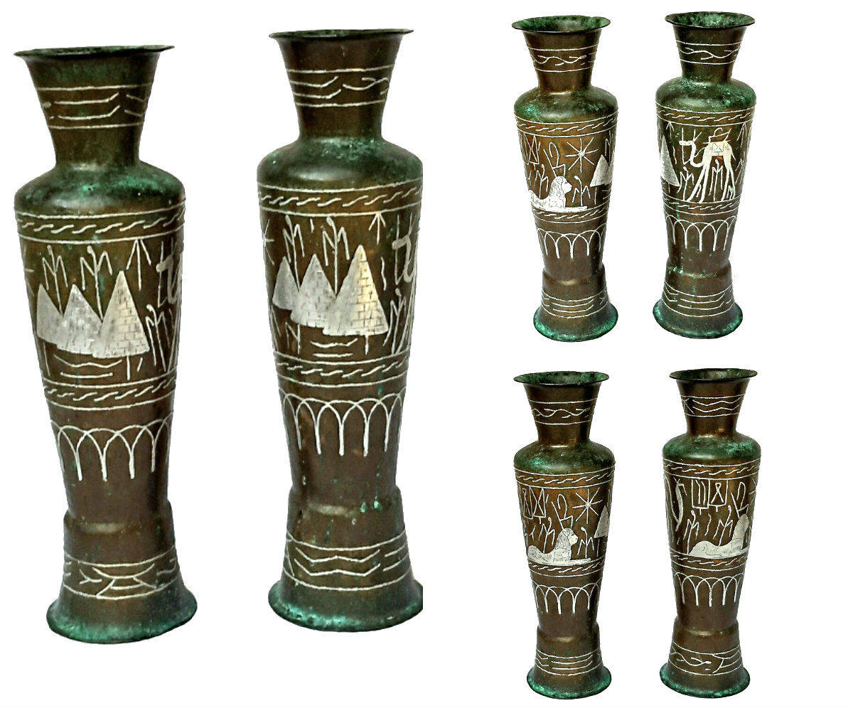 Egyptian Vase Pair of Vases Brass Vase Patina Egypt Vase Etsy