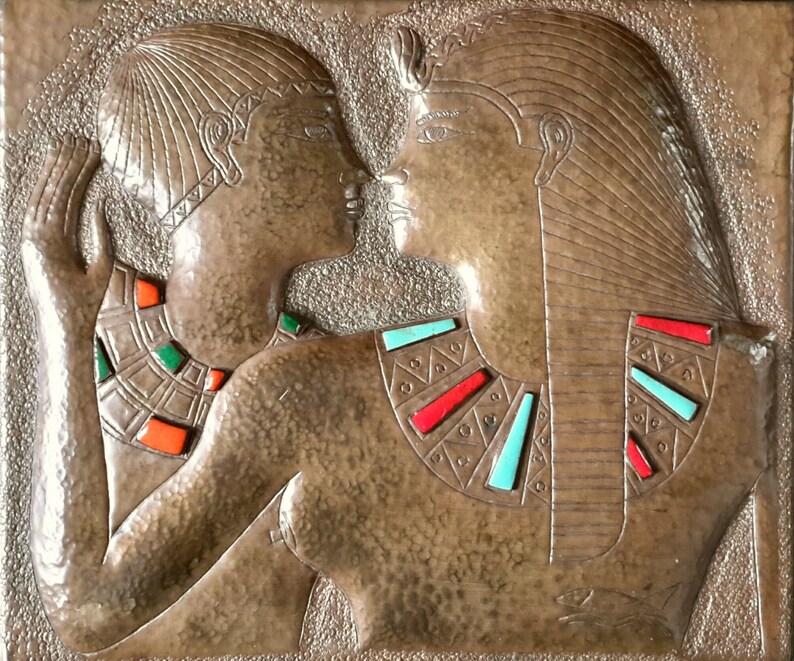 Egypt Copper Sculpture Pharaoh Senusret Embrace Ptah White Image 0