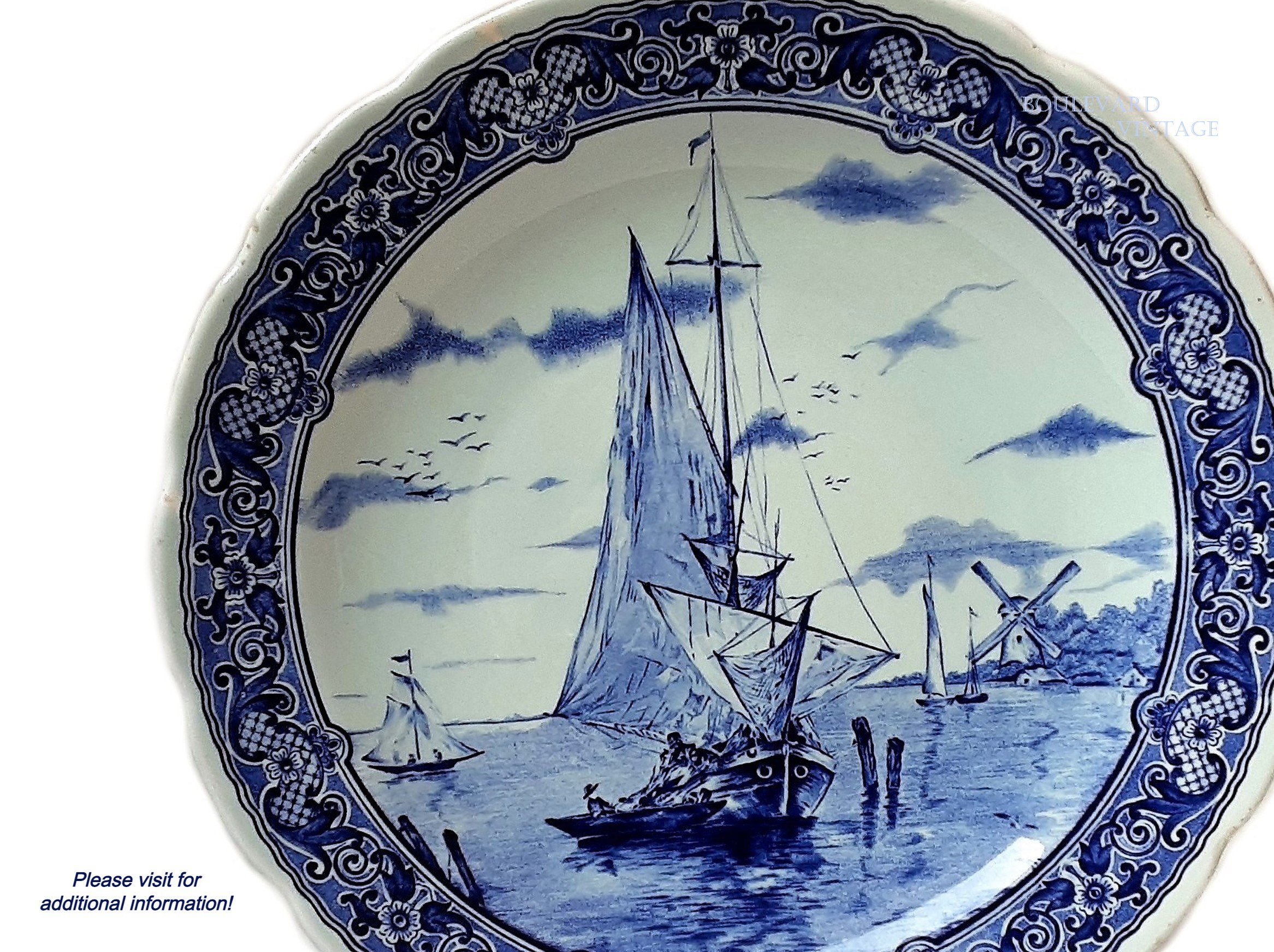 Delft Blue Plate by Petrus Regout Sailing Ship Plate Ø 32 Cm - Ø