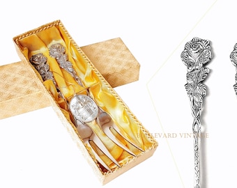 Paar Antike Besteck Gabeln in Box Rose Griff Gabeln Antik 100 Silber Vorlegegabeln Menügabeln Aufschnitt Gabeln Besteck Set Mint Form