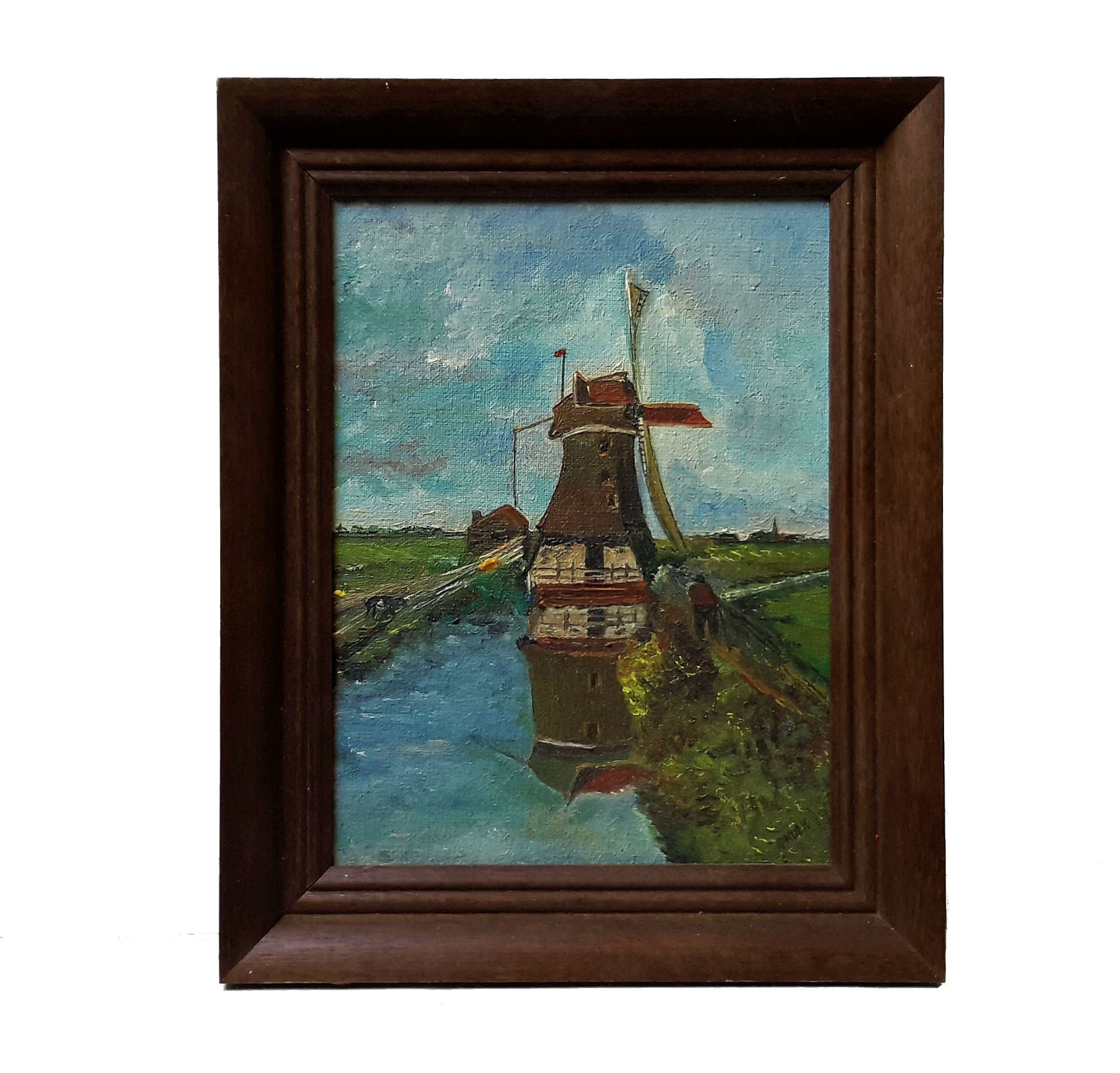 アンティーク オランダ 油絵 バンクラス 風車 印象派 アート オランダ