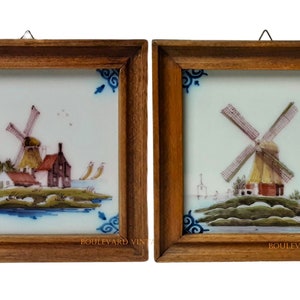 Antique Delft Polychrome Tile Set Dyptich Delft Tile Set by Makkum Tichelaar Delft Windmill Tile Set Dutch Windmill Faience Tiles Framed