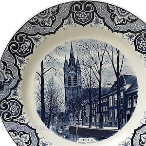 Rare Antique Delft Blue Plate ‘Old Church in Delft’ De Oude Kerk Mooi Nederland by Societe Ceramique Delft Charger Plate Delft Wall Plate