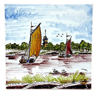 Delft Ship Tile Sailboat Tile Antique Sailing Boats Delft Tiles Westraven Sailboat Art Delft Blue Tile Antique Dutch Tile Porceleyne Fles