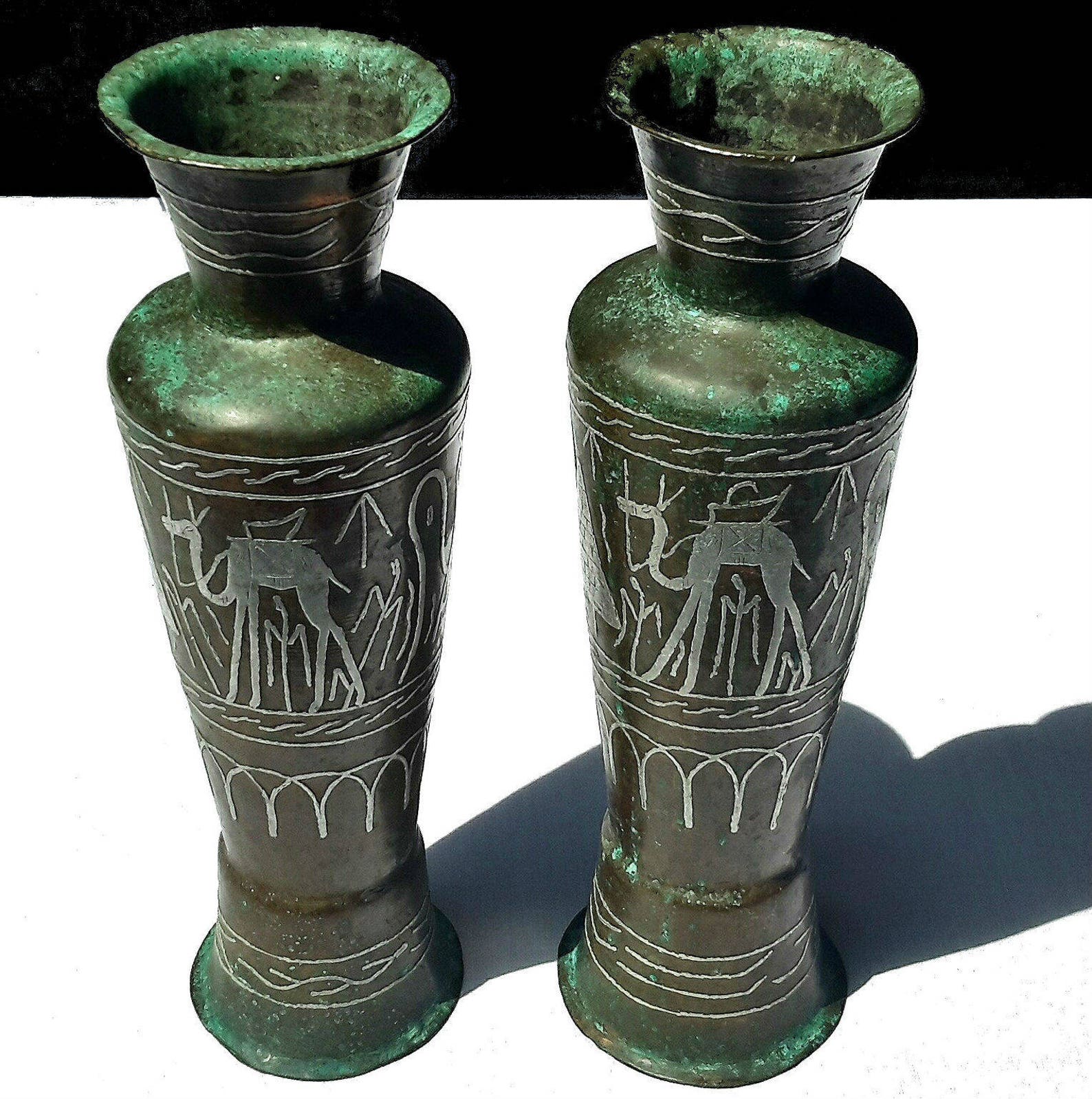 Egyptian Vase Pair of Vases Brass Vase Patina Egypt Vase Etsy
