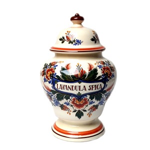 Apothecary Pot Lidded Delft Ginger Jar Delft Pottery Druggist Bottle Pharmacist Delft Polychrome Apothecary Jar lavender 1950 Plateel Zenith