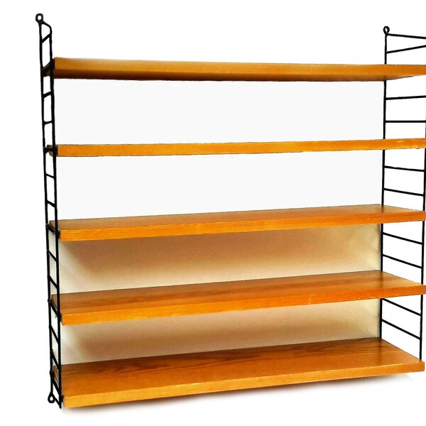 Nisse String Shelves Modular Shelving 5 Modular Furniture String Shelving Modular Wall Unit Oak Wood Shelves Wood Shelf Black Ladders 1965