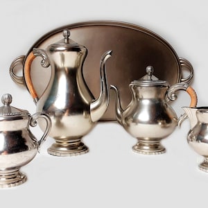 Royal Holland Pewter Tea Set Daalderop Pewter Coffee Set Antique Pewter Coffee Pot Antique Pewter Teapot Pewter Serving Tray Tin Tea Set