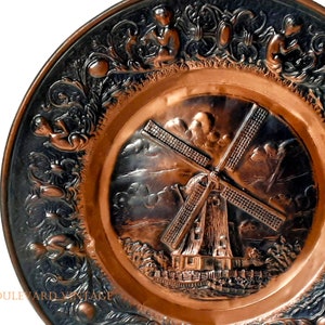 Antique Dutch Coppered Windmill Plate Large Holland Windmill Plate Windmill Charger Plate Windmill Wall Plate