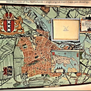 Old Books Holland Pen Drawings Original Sketch Art Holland Map Amsterdam Map Rotterdam Map Antique Dutch Provinces Sketch Book 1947 History