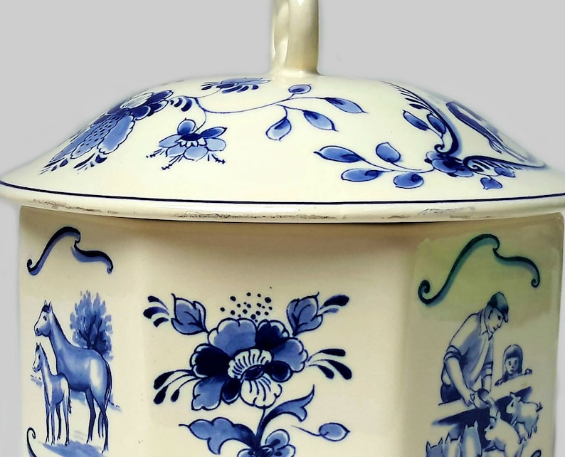 Delft Blue Bowl Delft Lidded Pot Jar with Lid by Delft Regina Delft Ginger Jar Blue and White Delft Decor Dutch Landscape Delft Windmill