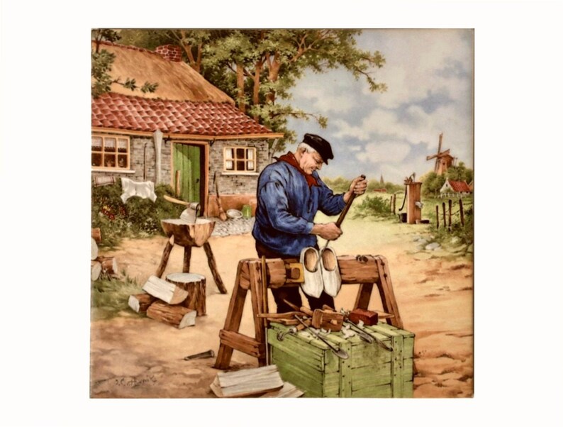 Delft Tile Dutch Wooden Shoes Maker Van Hunnik MOSA Petrus Etsy