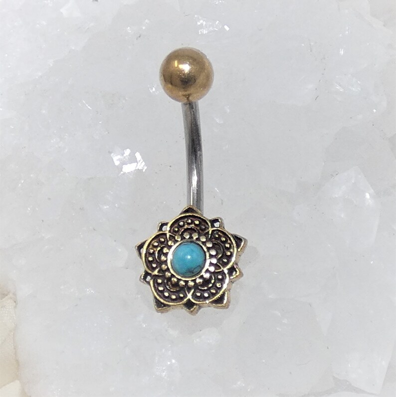 turquoise stone mandala navel bar