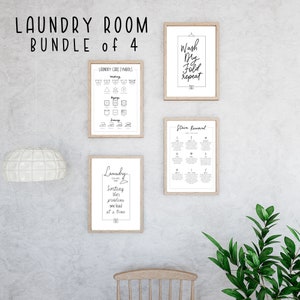 PRINTABLE Laundry Room Bundle of 4, Laundry Wall Decor, Laundry Care Symbols, Sorting Life's Problems, Stain Removal, Wash Dry Fold Repeat