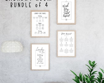 PRINTABLE Laundry Room Bundle of 4, Laundry Wall Decor, Laundry Care Symbols, Sorting Life's Problems, Stain Removal, Wash Dry Fold Repeat