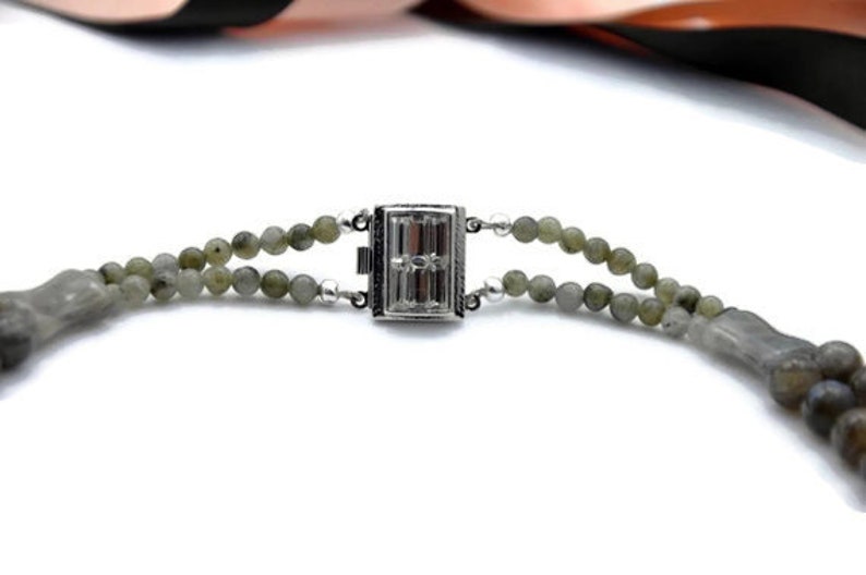 Handmade statement stones necklace Labradorite and agata stones boho beaded choker,