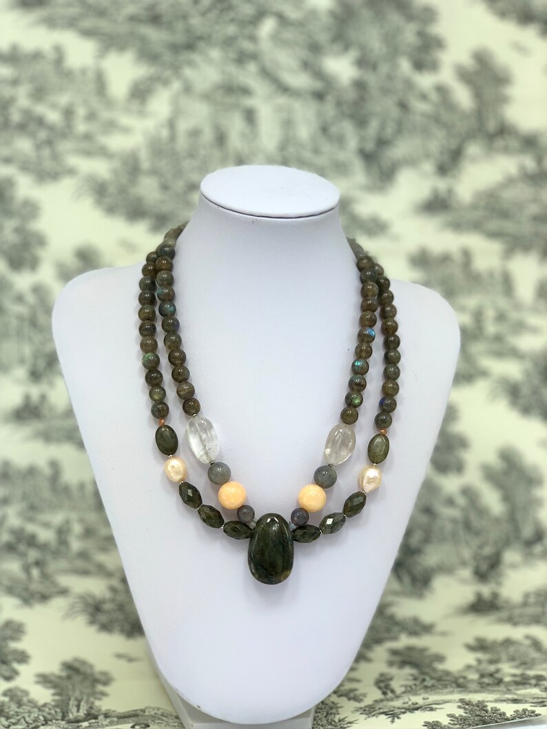 Handmade statement stones necklace Labradorite and agata stones boho beaded choker,