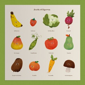 Fruits and Vegetables | Large Square Illustration Art Print