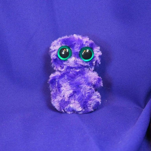 K41, Small cute monster plush plushie stuffie w/ swirly silky purple fur & hp dark green safety eyes, monstie, baby, infant, soft, handmade