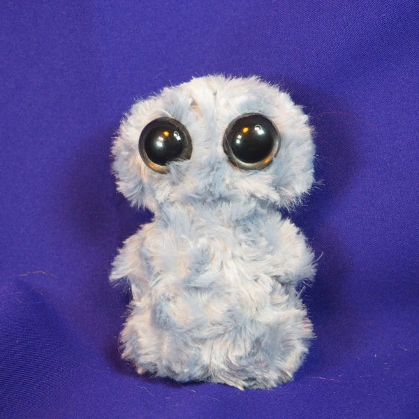 AP28, Small cute monster plush plushie stuffie w/swirly silky lt blue fur & hand paint obsidian safety eyes, monstie, infant, soft, handmade