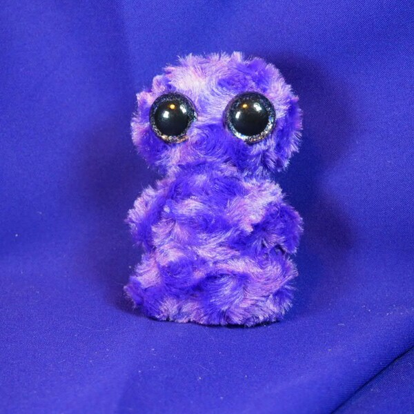 K47, Small cute monster plush plushie stuffie w/ swirly silky purple fur & hp black opal safety eyes, monstie, baby, infant, soft, handmade