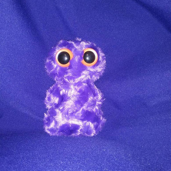 K43, Small cute monster plush plushie stuffie w/ swirly silky purple fur & hp irid orange safety eyes, monstie, baby, infant, soft, handmade