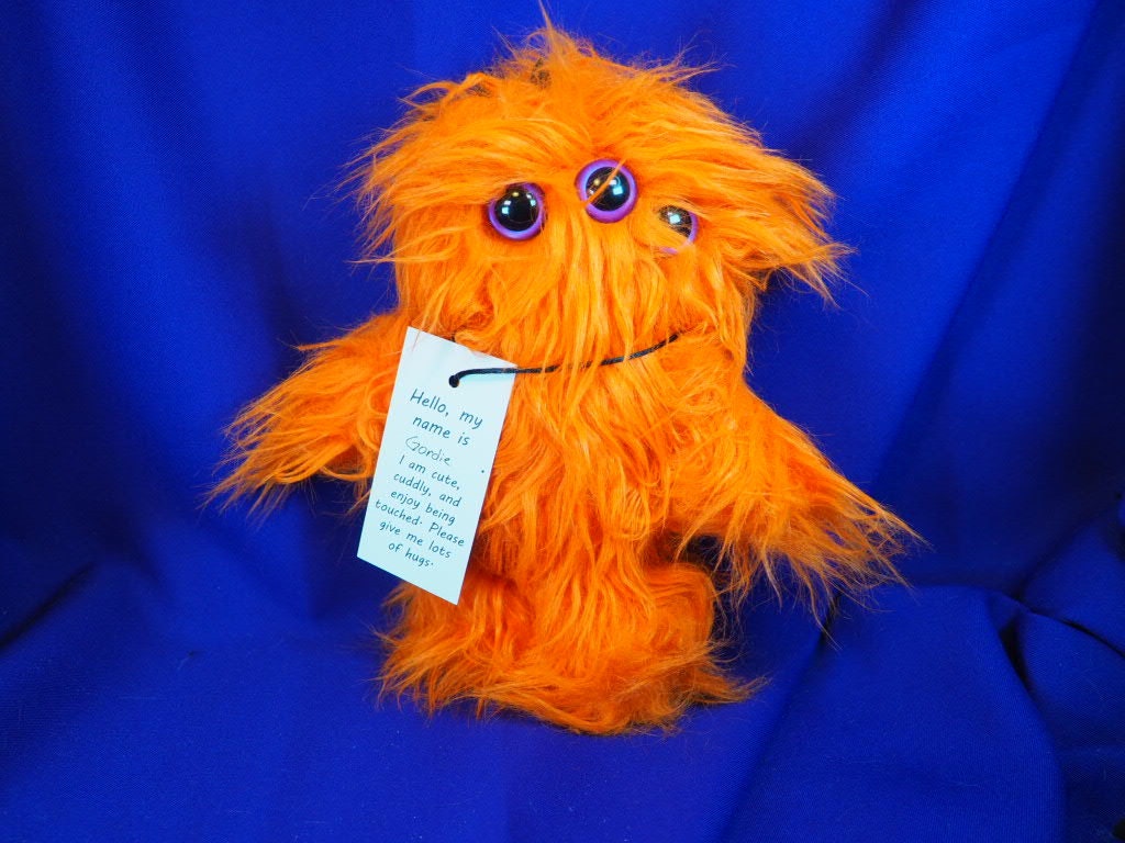 Gordie, Cute Monster Plush Plushie Stuffie With Long Orange Shaggy