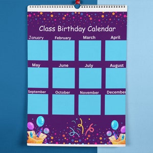 class birthday calendar, digital download, class birthday calendar, instant download, kindergarten birthday calendar, first grade, PDF, PNG
