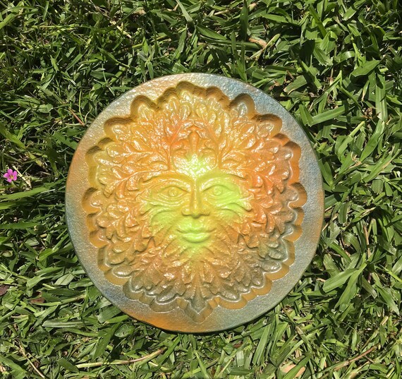 Round Greenman Leaf Face Outdoor Cast Plaster Garden Art Patio Etsy