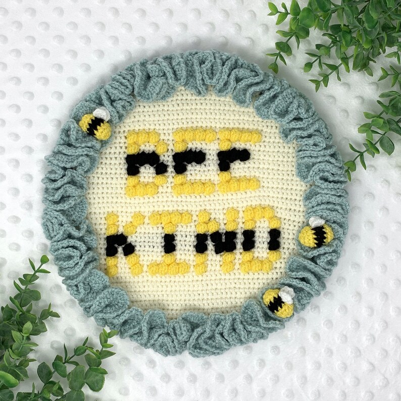 Bee Kind Wall Hanging Crochet Pattern Bee Wreath Crochet PDF Pattern Kindness Crochet Wall Decor Pattern Bee Crochet Pattern Kids Room Decor image 4