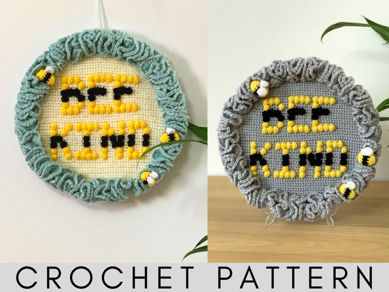 Bee Kind Wall Hanging Crochet Pattern Bee Wreath Crochet PDF Pattern Kindness Crochet Wall Decor Pattern Bee Crochet Pattern Kids Room Decor image 1