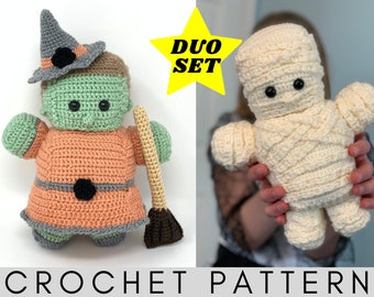 Halloween Crochet Pattern- Witch & Mummy Amigurumi Crochet Pattern- Halloween Crochet Bundle –Witch Crochet Pattern – Mummy Crochet Pattern