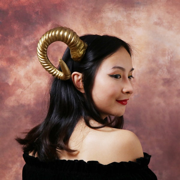 Gold Horn Demon Nymph Ram Horn Headdress Diablo Halloween Costume 【Nalumi】