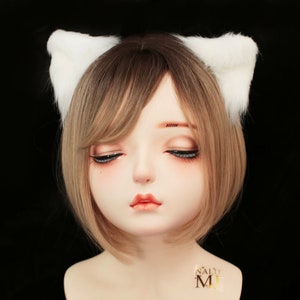 White Cat ears Kitty kitten Cosplay Anime Headwear Long Furry Animal Hair clip Hairpin Costume Natural Simulation