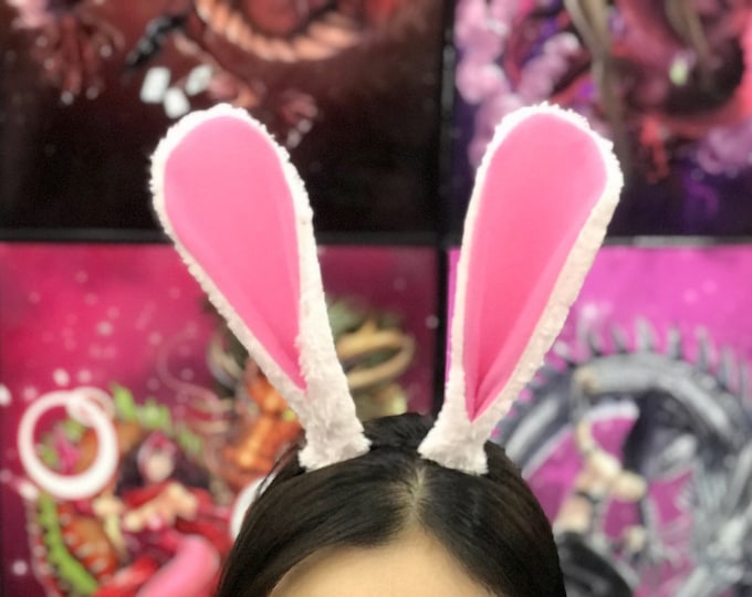 Pink Rabbit Ears Bunny Ears Short fur Cosplay Animal Furry Costume Halloween Easter NALUMI