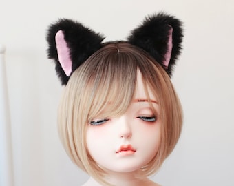 Orejas de gato Kitty Headwear Negro suave Peludo Rosa interior Animal Diadema Traje Arco Campanas