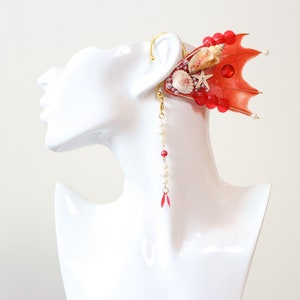 Red Mermaid Earring Sea Shell Fairy Ears Elven Ears Earcuffs cosplay fantasy decoration Nature Fish Fin photography【NALUMI】